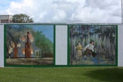 The Burning of Mouzon's Home by his "Friend" Mural on west wall, Dr. Kate's old Post Office building image. Click for full size.