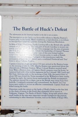 The Battle of Huck’s Defeat Marker. Click for full size. The Battle of Huck’s Defeat Marker image. Click for full size.