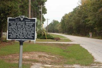 Revolutionary Skirmish Near Wyboo Swamp Marker as seen looking east image. Click for full size.