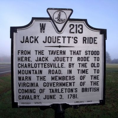 Jack Jouett's Ride Marker. Click for full size. Jack Jouett's Ride Marker image. Click for full size.