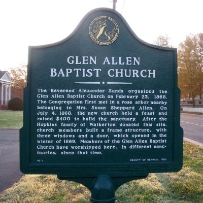 Glen Allen Baptist Church Marker. Click for full size. Glen Allen Baptist Church Marker image. Click for full size.