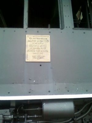 Dedication plaque on the Baldwin Locomotive image. Click for full size.