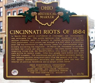 Cincinnati Riots of 1884 Marker (Side A) image. Click for full size.