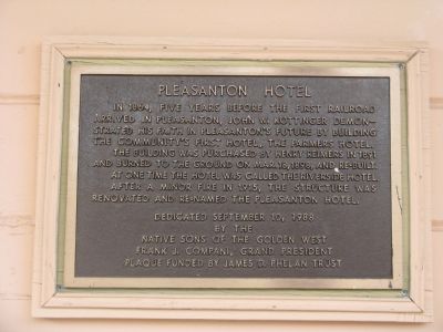 The Pleasanton Hotel Marker image. Click for full size.