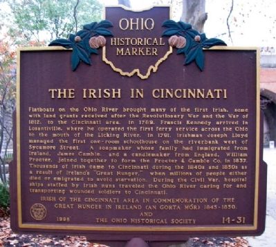 The Irish in Cincinnati Marker (Side A) image. Click for full size.