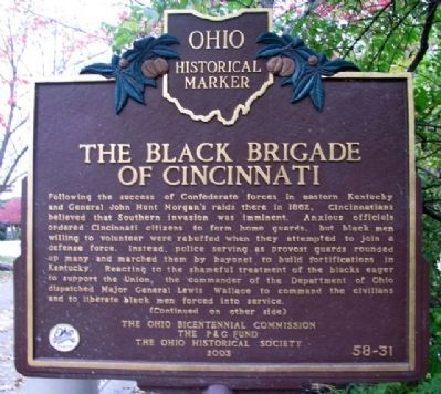 The Black Brigade of Cincinnati Marker (Side A). Click for full size. The Black Brigade of Cincinnati Marker (Side A) image. Click for full size.