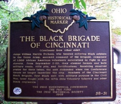 The Black Brigade of Cincinnati Marker (Side B). Click for full size. The Black Brigade of Cincinnati Marker (Side B) image. Click for full size.