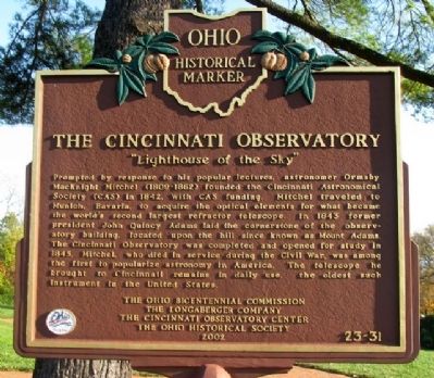 The Cincinnati Observatory Marker (Side A) image. Click for full size.