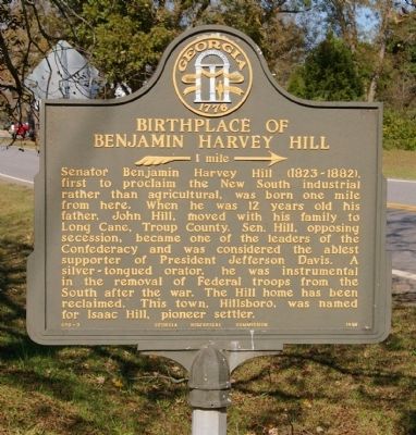 Birthplace of Benjamin Harvey Hill Marker image. Click for full size.