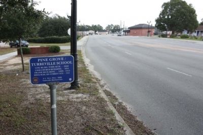 Pine Grove / Turbeville School Marker, looking north along Main Street. Click for full size. Pine Grove / Turbeville School Marker, looking north along Main Street image. Click for full size.