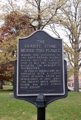 First Moorestown, New Jersey Friends Meeting House Marker. Click for full size. First Moorestown, New Jersey Friends Meeting House Marker image. Click for full size.