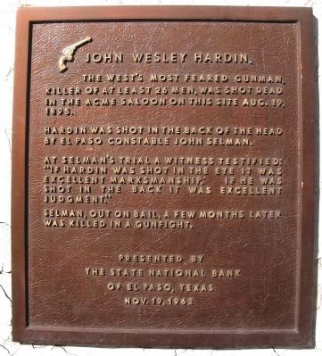 John Wesley Hardin Marker. Click for full size. John Wesley Hardin Marker image. Click for full size.