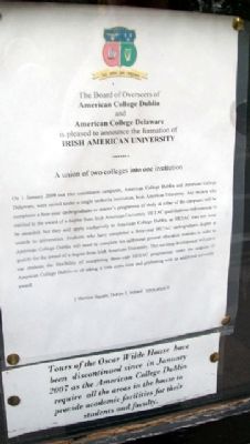 Irish American University Sign at Oscar Wilde House. Click for full size. Irish American University Sign at Oscar Wilde House image. Click for full size.