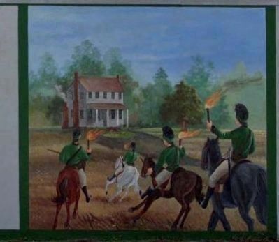 Mural of Banastre Tarleton to torch Captain William Henry Mouzon home image. Click for full size.