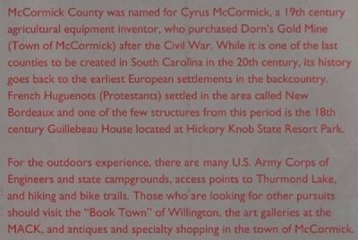 McCormick County Marker image. Click for full size.