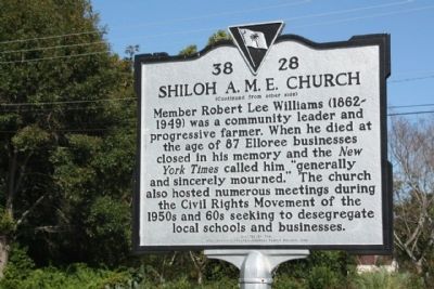 Shiloh A.M.E. Church Marker, reverse side. Click for full size. Shiloh A.M.E. Church Marker, reverse side image. Click for full size.