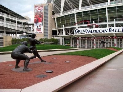 (l-r) Lombardi, Robinson, and Nuxhall Statues image. Click for full size.