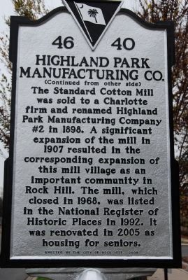 Standard Cotton Mill / Highland Park Manufacturing Co. Marker. Click for full size. Standard Cotton Mill / Highland Park Manufacturing Co. Marker image. Click for full size.