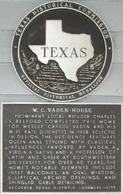 W.C. Vaden House Marker image. Click for full size.