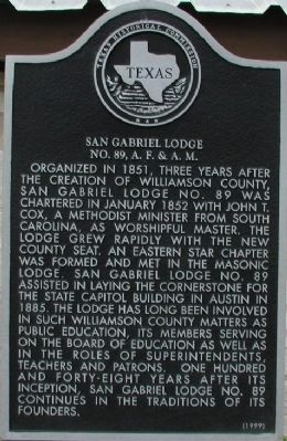 San Gabriel Lodge No. 89, A.F. & A.M. Marker image. Click for full size.