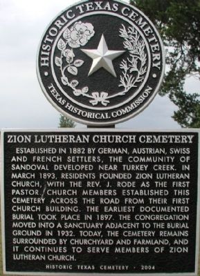 Zion Lutheran Church Cemetery Marker image. Click for full size.
