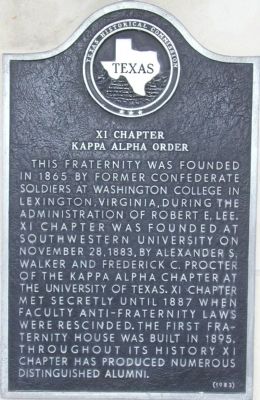 XI Chapter Kappa Alpha Order Marker. Click for full size. XI Chapter Kappa Alpha Order Marker image. Click for full size.