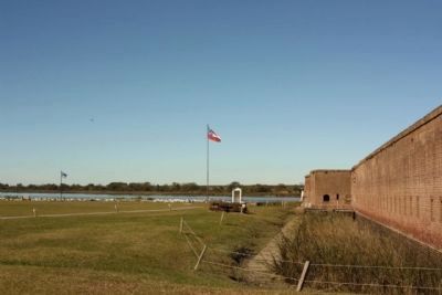 Fort Jackson, west moat and wall area image. Click for full size.