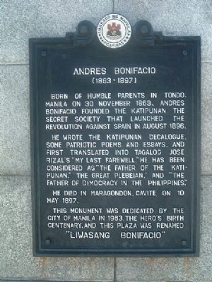 Andres Bonifacio (1863-1897) Marker. Click for full size. Andres Bonifacio (1863-1897) Marker image. Click for full size.