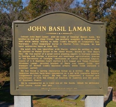 John Basil Lamar Marker image. Click for full size.