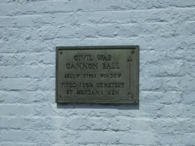 Metal sign on the building in which the cannonball was "relocated" in later years image. Click for full size.