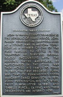 Pennington Family Cemetery Marker image. Click for full size.