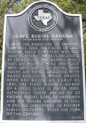 Slave Burial Ground in Old Round Rock Cemetery Marker image. Click for full size.
