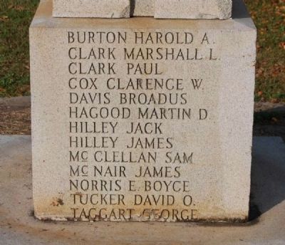 Calhoun Falls World War I and II Veterans Monument -<br>South Inscription. Click for full size. Calhoun Falls World War I and II Veterans Monument -<br>South Inscription image. Click for full size.