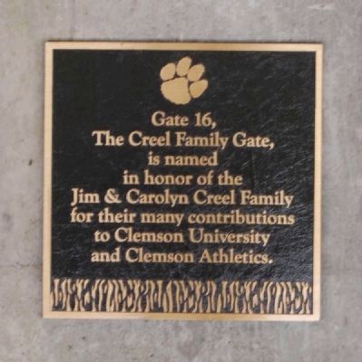 The Creel Family Gate -<br>Memorial Stadium Gate 16. Click for full size. The Creel Family Gate -<br>Memorial Stadium Gate 16 image. Click for full size.