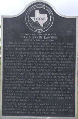 Pioneer Publisher and Printer David Ervin Lawhon Marker image. Click for full size.