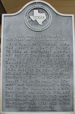 Union Hall Independent Missionary Baptist Church of Christ Marker image. Click for full size.