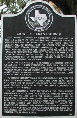 Zion Lutheran Church Marker. Click for full size. Zion Lutheran Church Marker image. Click for full size.