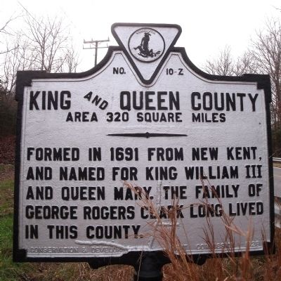 King and Queen County (obverse) image. Click for full size.