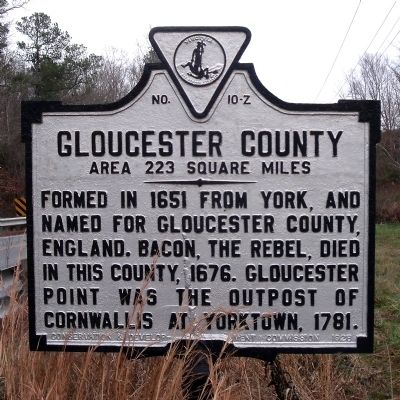 Gloucester County Marker (reverse) image. Click for full size.