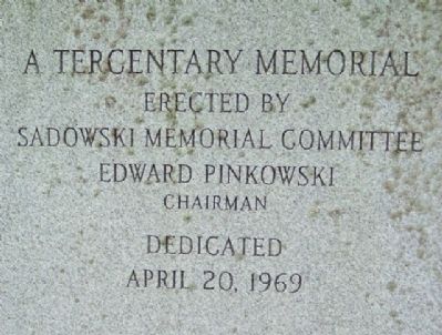 Anthony Sadowski Tercentary Marker Reverse image. Click for full size.