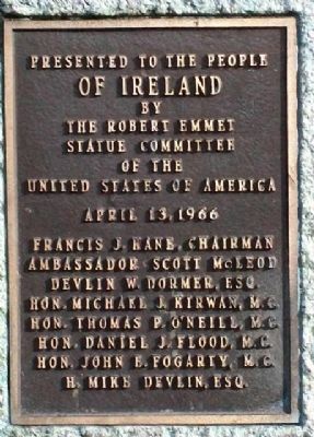 Robert Emmet Statue Presentation Marker. Click for full size. Robert Emmet Statue Presentation Marker image. Click for full size.