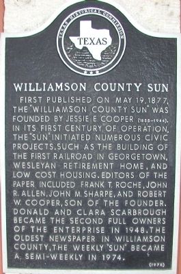 Williamson County Sun Marker image. Click for full size.