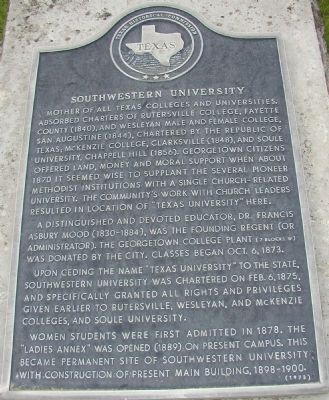 Southwestern University Marker. Click for full size. Southwestern University Marker image. Click for full size.