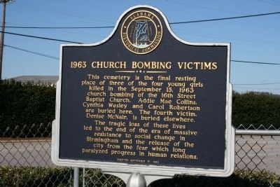 1963 Church Bombing Victims Marker image. Click for full size.