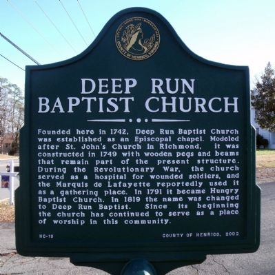 Deep Run Baptist Church Marker image. Click for full size.