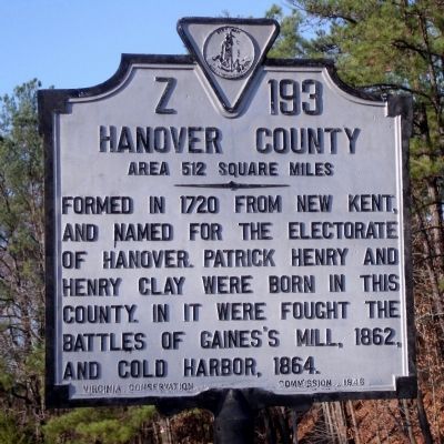 Hanover County Marker (obverse) image. Click for full size.