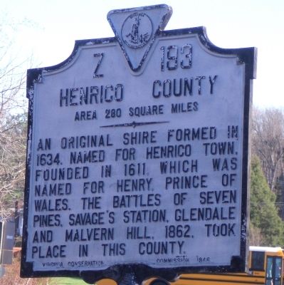 Henrico County Marker (reverse) image. Click for full size.
