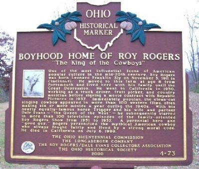 Boyhood Home of Roy Rogers Marker image. Click for full size.
