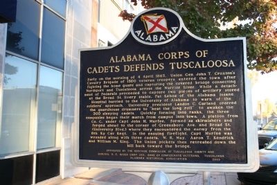Alabama Corps Of Cadets Defends Tuscaloosa Marker image. Click for full size.