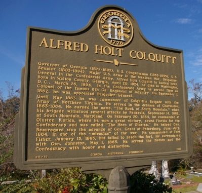 Alfred Holt Colquitt Marker. Click for full size. Alfred Holt Colquitt Marker image. Click for full size.